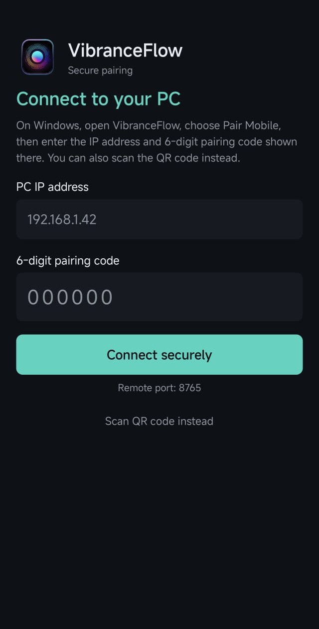 VibranceFlow Android Pair Screen